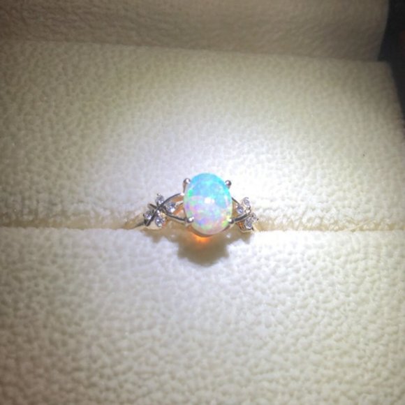 Classic Solitaire Oval Opal Promise Ring In Gold - Picture 14 of 16